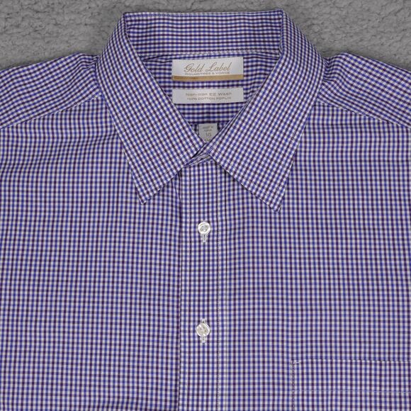 Roundtree & Yorke Gold Label Shirt Men 16- 35 Blue Plaid Button Up - Picture 1 of 14